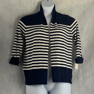 Charter Club Women's 3/4 Sleeve Cardigan Sweater, Blue White, PL / Petite Large